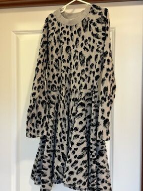 Dior Girls Black and Gray Leopard Print Casual Dress